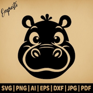 Portrait tête d'hippopotame de dessin animé | vectorielle à usage commercial | Formats Svg, Png, Dxf, Eps, Pdf, Ai, Jpg | Sublimation, laser, logo, brûlure lumineuse