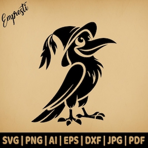 Personagem de desenho animado Crow Wizard | Gráfico vetorial de uso comercial | Formato Svg, Png, Dxf, Eps, Pdf, Jpg | Sublimação, Laser, Logotipo, Lightburn
