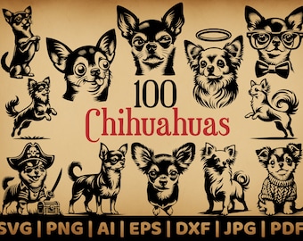 100 Chihuahua Bundle | Commercial Use Vector Graphics | Svg, Png, Dxf, Eps, Pdf, Ai, Jpg Formats | Sublimation, Laser Engraving, Logo
