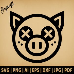 Retrato de cerdito bizco / Gráficos vectoriales para uso comercial / Formatos Svg, Png, Dxf, Eps, Pdf, Ai, Jpg / Sublimación, grabado láser, logotipo