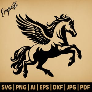 Fliegendes Pegasus Pferd Fabelwesen | Kommerzielle Nutzung Vektorgrafik | SVG, Png, Dxf, Eps, Pdf, Ai, Jpg Format | Sublimation, Gravur