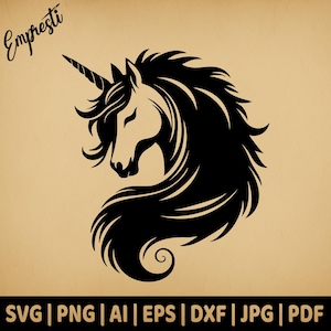 Sereen eenhoornkop | Vectorafbeelding voor commercieel gebruik | Svg, png, dxf, eps, pdf, ai, jpg-formaat | Sublimatie, gravure, cricut, silhouet