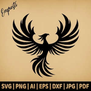 Logo Phénix simple | vectorielle à usage commercial | Formats Svg, Png, Dxf, Eps, Pdf, Ai, Jpg | Sublimation, Gravure, Cricut, Silhouette