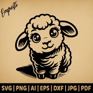 Little Lamb | Commercial Use Vector Graphics | Svg, Png, Dxf, Eps, Pdf, Ai, Jpg Formats | Sublimation, Laser, Logo, Lightburn, Engraving