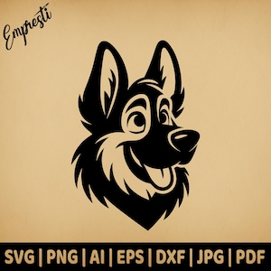 Cartoon German Shepherd Head | Commercial Use Vector Graphic | Svg, Png, Dxf, Eps, Pdf, Ai, Jpg Format | Sublimation, Laser, Logo, Lightburn