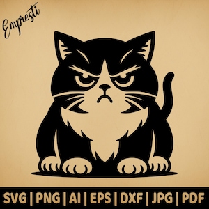 Grumpy Cat Angry Kitty | Commercial Use Vector Graphics | Svg, Png, Dxf, Eps, Pdf, Ai, Jpg Formats | Sublimation, Laser, Logo, Lightburn
