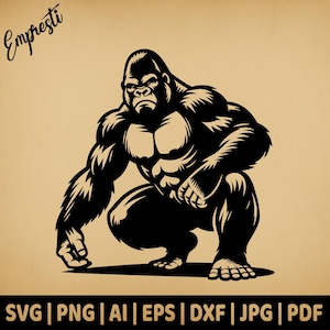 Decalcomania Big Gorilla / Grafica vettoriale per uso commerciale / Formati Svg, Png, Dxf, Eps, Pdf, Ai, Jpg / Sublimazione, Laser, Logo, Incisione su legno