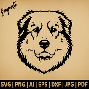Tête de chien des Grandes Pyrénées tournée vers l'avant | Vecteur à usage commercial | Svg png Dxf Eps Pdf Ai Jpg | Sublimation, gravure laser, fichier de découpe