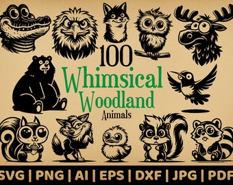 100 Whimsical Woodland Bundle | Commercial Use Vector Graphics | Svg, Png, Dxf, Eps, Pdf, Ai, Jpg Format | Sublimation, Laser Engraving Logo