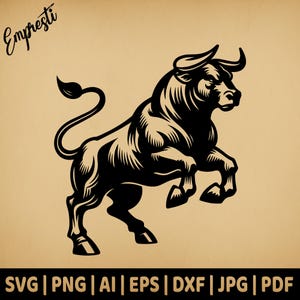 Patas traseras de toro encabritado / Gráfico vectorial para uso comercial / Formato Svg, Png, Dxf, Eps, Pdf, Ai, Jpg / Grabado en madera con logotipo por láser por sublimación