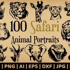 100 Safari Animal Portrait Bundle | Commercial Use Vector Graphics | Svg, Png, Dxf, Eps, Pdf, Ai, Jpg | Sublimation, Laser Engraving