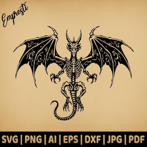 Bone Dragon Gothic Undead Skeletal | Commercial Use Vector Graphic | Svg Png Dxf Eps Pdf Ai Jpg | Sublimation, Laser Engraving, Cutting File