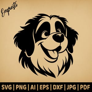 Cabeça de São Bernardo de desenho animado | Gráficos vetoriais de uso comercial | Formatos Svg, Png, Dxf, Eps, Pdf, Ai, Jpg | Sublimação, Laser, Logotipo, Lightburn