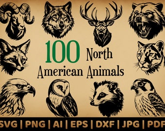 100 North American Animal Bundle | Commercial Use Vector Graphics | Svg, Png, Dxf, Eps, Pdf, Ai, Jpg | Sublimation | Laser Engraving