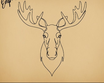 Line Moose SVG Minimalist Head  | Commercial Use Vector Graphic | Svg Png Dxf Eps Pdf Ai Jpg | Sublimation, Laser Engraving, Cut File, Logo