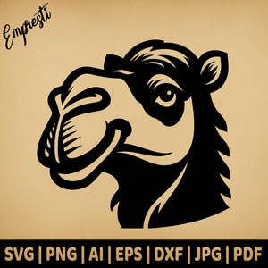 Portrait tête de chameau | Vectoriels à usage commercial | Formats Svg, Png, Dxf, Eps, Pdf, Ai, Jpg | Sublimation, Laser, Logo, Chemise, Décoloration