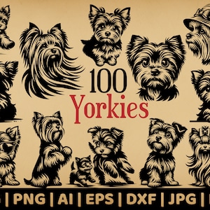 100 Yorkshire Terrier Bundle | Commercial Use Vector Graphics | Svg, Png, Dxf, Eps, Pdf, Ai, Jpg Formats | Sublimation, Laser Engraving