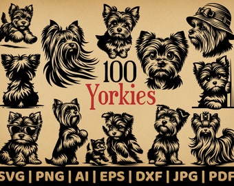 100 Yorkshire Terrier Bundle | Commercial Use Vector Graphics | Svg, Png, Dxf, Eps, Pdf, Ai, Jpg Formats | Sublimation, Laser Engraving