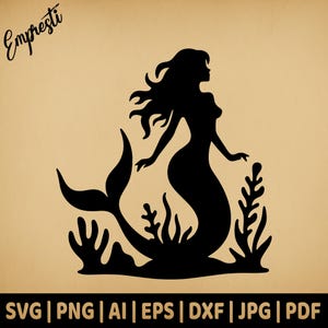 Silhouette de sirène océan fantaisie | du vecteur Utilisation commerciale | Formats Svg, Png, Dxf, Eps, Pdf, Ai, Jpg | Sublimation, gravure laser