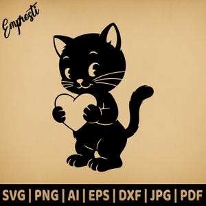 Cartoon Cat Heart Kitten Lovely | Commercial Use Vector Graphic | Svg Png Dxf Eps Pdf Ai Jpg | Sublimation, Laser Engraving, Cutting File