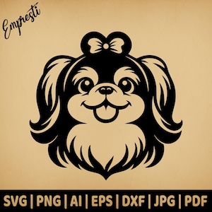 Portrait de chien Pékinois | Vectoriels à usage commercial | Formats Svg, Png, Dxf, Eps, Pdf, Ai, Jpg | Sublimation, laser, logo, brûlure lumineuse