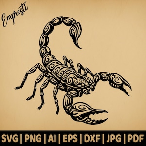Tribal Scorpion SVG Tattoo | Commercial Use Vector Graphic | Svg Png Dxf Eps Pdf Ai Jpg | Sublimation, Laser Engraving, Cut File, Logo