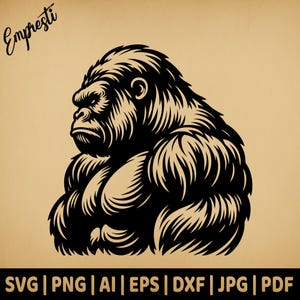 Gorilla forte / Grafica vettoriale per uso commerciale / Formati Svg, Png, Dxf, Eps, Pdf, Ai, Jpg / Sublimazione, Laser, Logo, Maglietta, Lightburn
