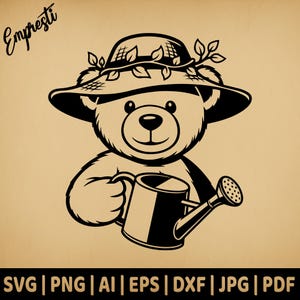 Pluche knuffelbeer tuinman | Vectorafbeelding voor commercieel gebruik | Svg Png Dxf Eps Pdf Ai Jpg | Sublimatie, lasergravure, gesneden bestand, logo