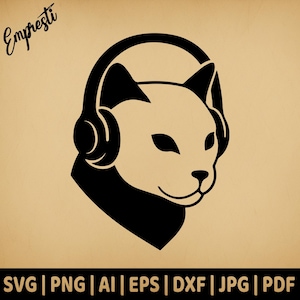 Gamer-kat met hoofdtelefoonlogo | Vectorafbeelding voor commercieel gebruik | Svg Png Dxf Eps Pdf Ai Jpg | Sublimatie, gravure, cricut, silhouet