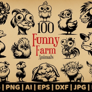100 Funny Farm Bundle | Commercial Use Vector Graphics | Svg, Png, Dxf, Eps, Pdf, Ai, Jpg Format | Sublimation, Laser Engraving, Logo, CNC
