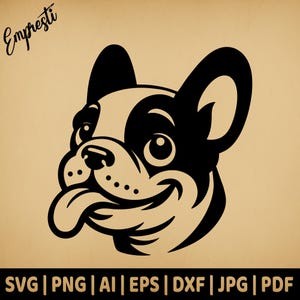 Französische Bulldogge mit Zunge | Kommerzielle Nutzung Vektorgrafik | SVG, Png, Dxf, Eps, Pdf, Ai, Jpg Formate | Sublimation, Laser, Logo, Lightburn