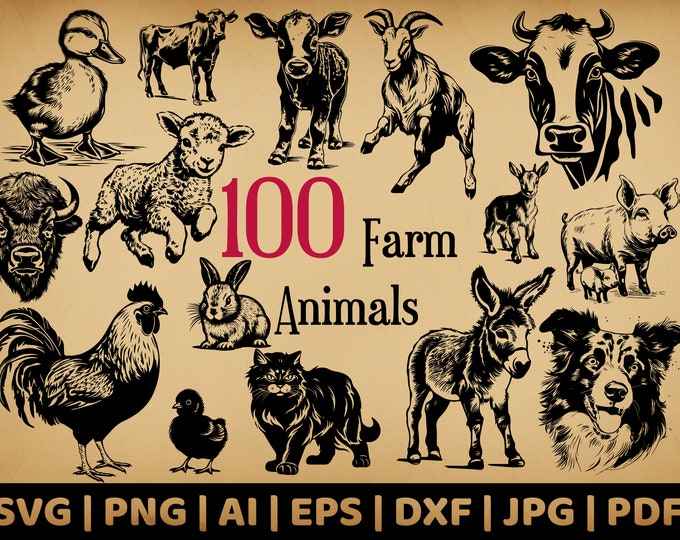 Farm Animals SVG. PNG. Outlines, Stencils. Cricut Cut Files, Silhouette ...