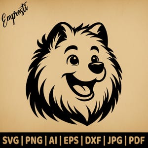 Fluffy Cartoon Samoyed Head | Commercial Use Vector Graphic | Svg, Png, Dxf, Eps, Pdf, Ai, Jpg Formats | Sublimation, Laser, Logo, Lightburn
