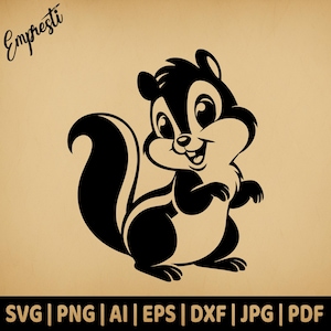 Personaje de dibujos animados de ardilla / Gráficos vectoriales para uso comercial / Formatos Svg, Png, Dxf, Eps, Pdf, Ai, Jpg / Sublimación, Láser, Logotipo, Lightburn
