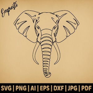 Line Elephant Minimalist Head  | Commercial Use Vector Graphic | Svg Png Dxf Eps Pdf Ai Jpg | Sublimation, Laser Engraving, Cut File, Logo