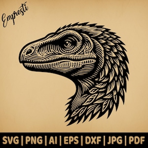 Feathered Raptor Head | Commercial Use Vector Graphics | Svg, Png, Dxf, Eps, Pdf, Ai, Jpg Formats | Sublimation, Laser, Logo, Lightburn