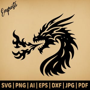 Dragon cracheur de feu | Vectoriels à usage commercial | Formats Svg, Png, Dxf, Eps, Pdf, Ai, Jpg | Sublimation, gravure laser, logo