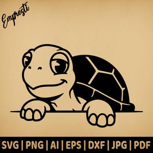 Schildkröte, die vom Shell Tortoise lugt | Kommerzielle Nutzung Vektorgrafik | Svg Png Dxf Eps Pdf Ai Jpg | Sublimation, Lasergravur, Schneidedatei