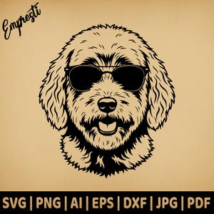 Occhiali da sole Goldendoodle / Grafica vettoriale per uso commerciale / Formato SVG PNG DXF EPS PDF Ai Jpg / Sublimazione, incisione, Cricut, Silhouette