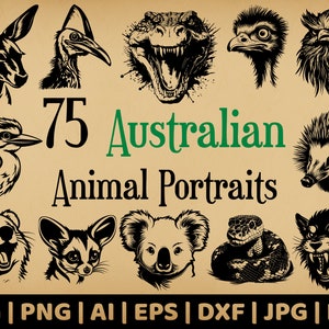 75 Australische Tiere Bündel | Kommerzielle Nutzung Vektorgrafik | SVG, Png, Dxf, Eps, Pdf, Ai, Jpg Formate | Sublimation, Lasergravur