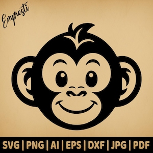 Simple Monkey Head Kids | Commercial Use Vector Graphics | Svg, Png, Dxf, Eps, Pdf, Ai, Jpg Formats | Sublimation, Laser, Logo, Lightburn