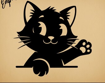 Cartoon Cat Peeking Kitten | Cute Commercial Use Vector Graphic | Svg Png Dxf Eps Pdf Ai Jpg | Sublimation, Laser Engraving, Cutting File