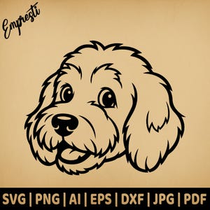 Goldendoodle Kopf Golden Doodle | Kommerzielle Nutzung Vektorgrafik | Svg Png Dxf Eps Pdf Ai Jpg | Sublimation, Lasergravur, Schnittdatei, Logo