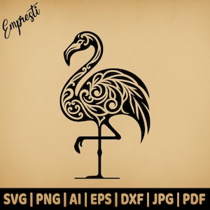 Ornamental Flamingo Filigree | Commercial Use Vector Graphic | Svg, Png, Dxf, Eps, Pdf, Ai, Jpg Format | Sublimation, Laser, Logo, Lightburn