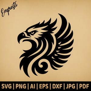 Emblema testa di grifone / Grafica vettoriale per uso commerciale / Formato Svg, Png, Dxf, Eps, Pdf, Ai, Jpg / Sublimazione, incisione, Cricut