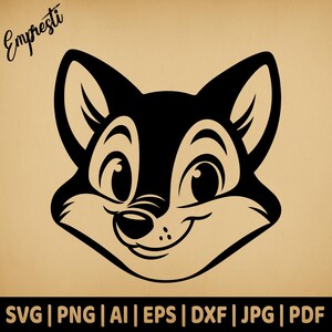 Tête de renard dessin animé heureux | Vectoriels à usage commercial | Formats Svg, Png, Dxf, Eps, Pdf, Ai, Jpg | Sublimation, laser, logo, brûlure lumineuse