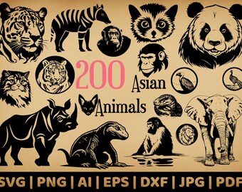 200 Asian Animal Bundle | Commercial Use Vector Graphics | Svg, Png, Dxf, Eps, Pdf, Ai, Jpg | Sublimation | Laser Engraving, Decals |