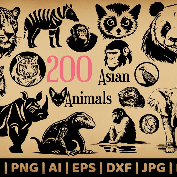 200 Asian Animal Bundle | Commercial Use Vector Graphics | Svg, Png, Dxf, Eps, Pdf, Ai, Jpg | Sublimation | Laser Engraving, Decals |