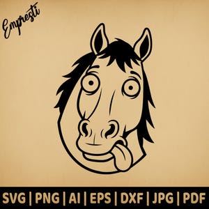 Funny Horse Head Silly Hengst | Vectorafbeelding voor commercieel gebruik | Svg Png Dxf Eps Pdf Ai Jpg | Sublimatie, lasergravure, gesneden bestand, logo