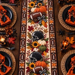 Quilted Football Fall Table Runner, Game Day Dining Decor, Fall Harvest Autumn Decor, Thanksgiving Runner, Football Pumpkin